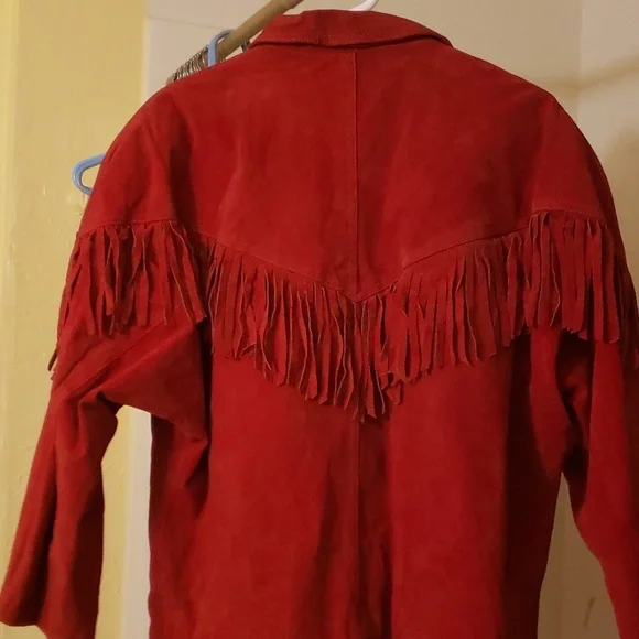 Vintage Avon Fashions Red Fringed Suede 80s 90s Leather Collar Jacket ❤ - Picture 6 of 14